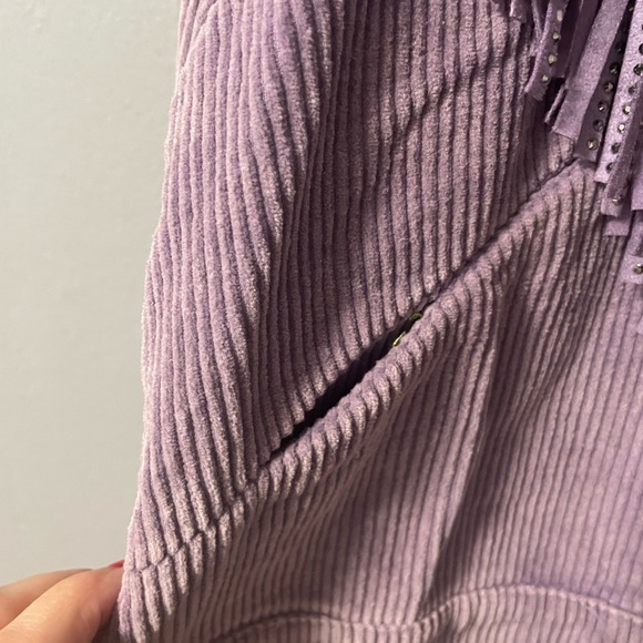 NWOT POL Corduroy Rhinestones Fringe Long Sleeve Purple Jacket. Size Small - Picture 7 of 9